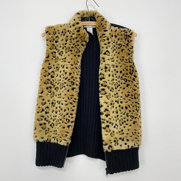 Cheetah Print Leopard Faux Fur Vest Sweater Heirloom Collectibles Medium Large - Picture 1 of 11